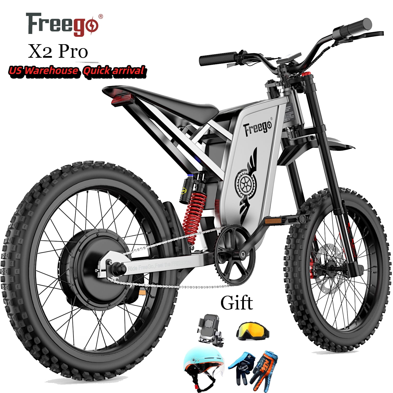 Freego X2 Pro 6000W(Peak) Motor Electric Dirt Bike for Adult, 60V30AH Battery Electric Motorcycle ,50MPH Speed Electric Bicycle,19x2'' Full Suspension/Hydraulic Brake