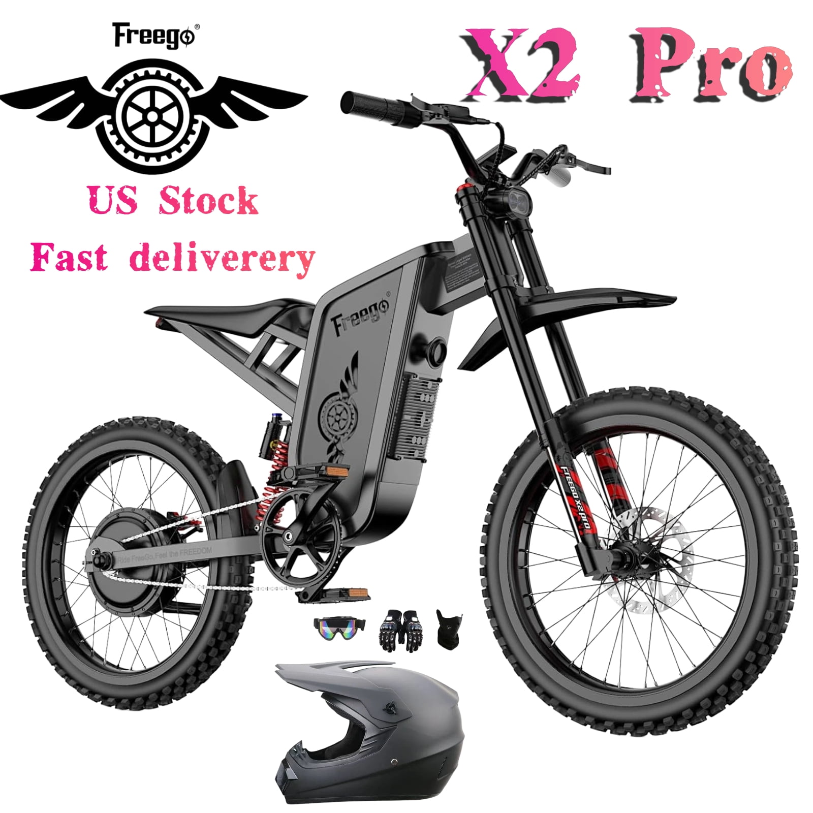 6000W(Peak)Motor Electric Motorcycle Electric Dirt Bike for Adults, 50MPH Electric Dirt Bicycle Freego X2 Pro, 60V30AH 1800wh Battery, 19x2 Tire Full Suspension Hydraulic Brake Half Throttle UL2849