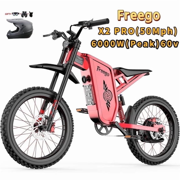 6000W(Peak)Motor Electric Motorcycle Electric Dirt Bike for Adults, 50MPH Electric Dirt Bicycle Freego X2 Pro, 60V30AH 1800wh Battery, 19x2 Tire Full Suspension Hydraulic Brake Half Throttle UL2849