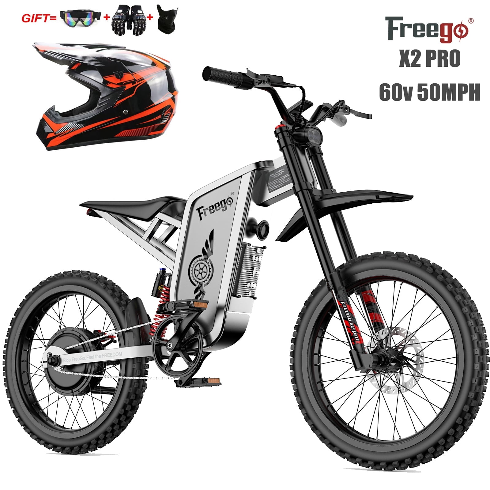 6000W(Peak) Motor Freego X2 Electric Motorcycle for Adults, Max Speed 50MPH 19x2.75'' Tire 800Wh Battery Electric Dirt Bike UL2849