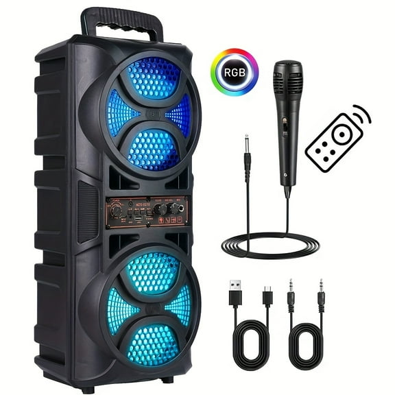 6000W Portable Party Speaker with Heavy Bass, Dual Subwoofers, Karaoke Mic & Remote