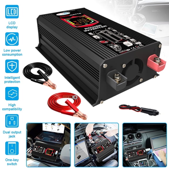6000W Power Inverter, 12V DC to 110V/220V AC Car Converter with LCD Display, Dual USB Ports, Universal Socket, for Car, RV, Truck, Camping