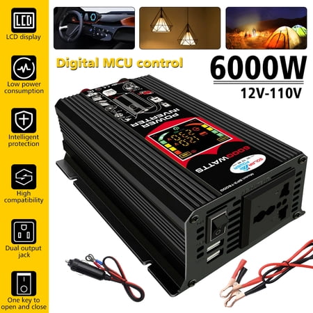 MDHAND 6000-Watt Continuous 12000-Watt Surge Power Inverter with LCD Display for Car