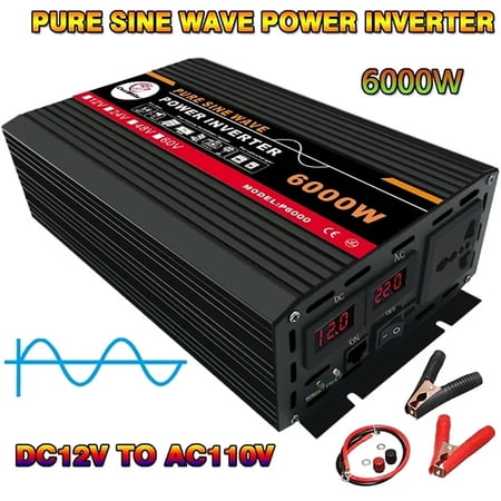 6000W Power Inverter, Pure Sine Wave Inverter DC 12V to AC 120V Car Inverter for RV Truck Car Solar System Travel Camping