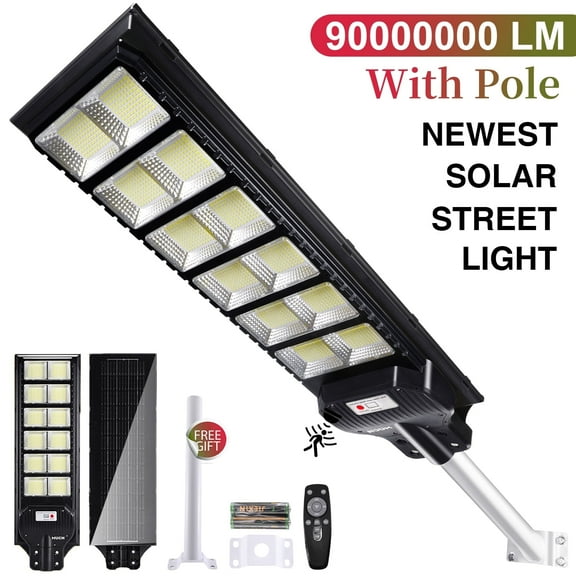 MUCH 8800W Solar Street Light Outdoor, 9000000lm Waterproof 1200 LED Flood Light with Motion Sensor LED Chips, Remote Control, 3 Lighting Modes, Solar Powered Lights for Garden, Pathway, Road, IP67