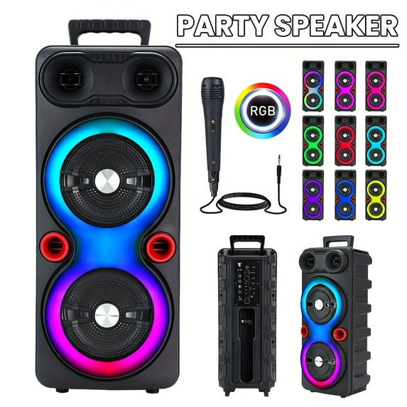 FANRUINA Portable Party Bass Speaker For Karaoke And Square Dance 6000W Stereo Dual Subwoofer RGB Lighting Microphone Remote Control Dual 6 5 Inch 8 5 Inch Large Aperture Design