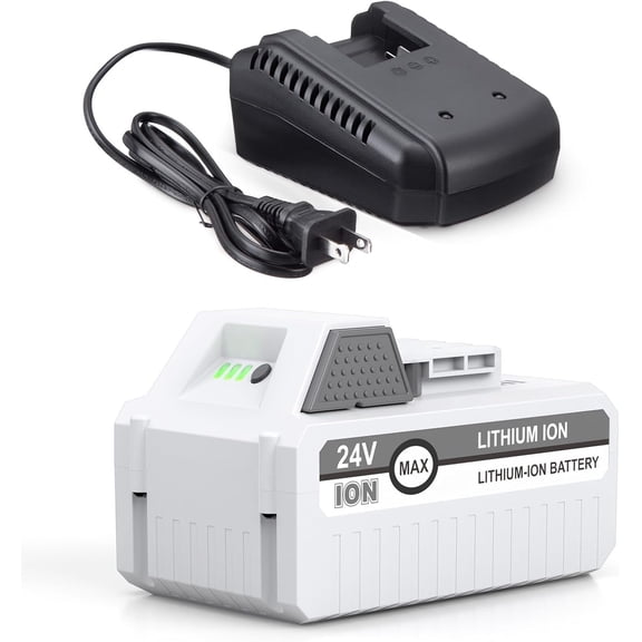 6000mAh 24VBAT-LTE Replacement Lithium-iON Battery+Fast Charger for Snow* Joe 24V Cordless Power Tools Starter Kit Compatible with Snow* Joe 24VBAT-LTE 24V ion+Models