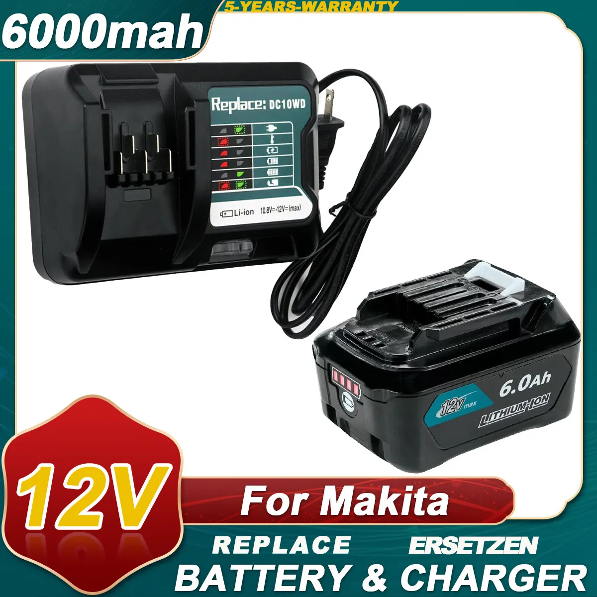 6000mAh Makita 12v Max CXT Li-ion Battery + DC10WD Charger Set Replace ...