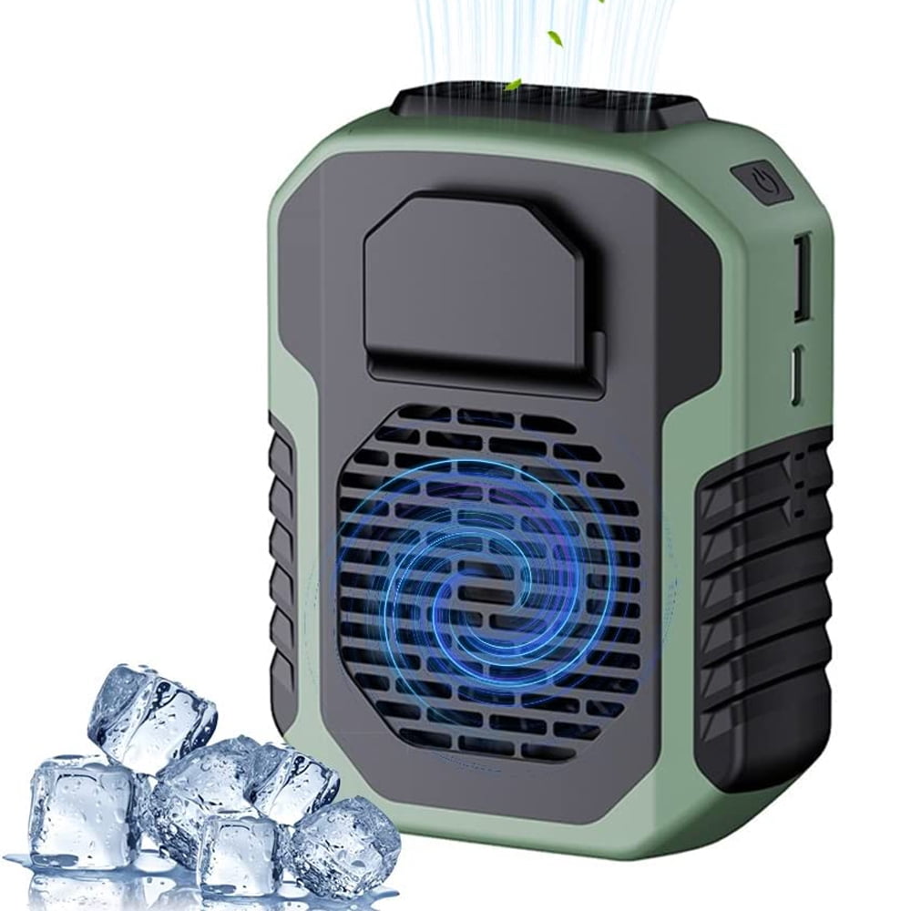 6000mAh Portable Waist Clip Fan Belt Fan Body Fan, 6000RPM Strong Airflow, 3 Speeds, Rechargeable belt clip fan with USB port for Outdoor Works, Farm, Hiking, Camping (Green)