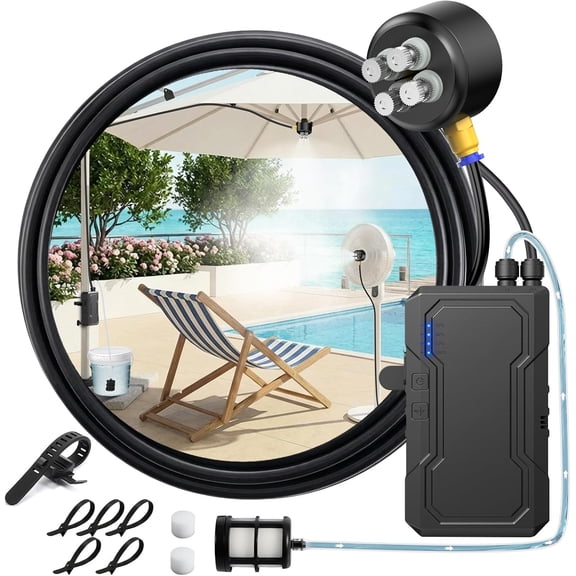 6000mAh Portable Water Pump Spray System, Multi-scene Outdoor Misting Sprayer for Yard, Greenhouse, Camping & Sports Venues（4 nozzles）