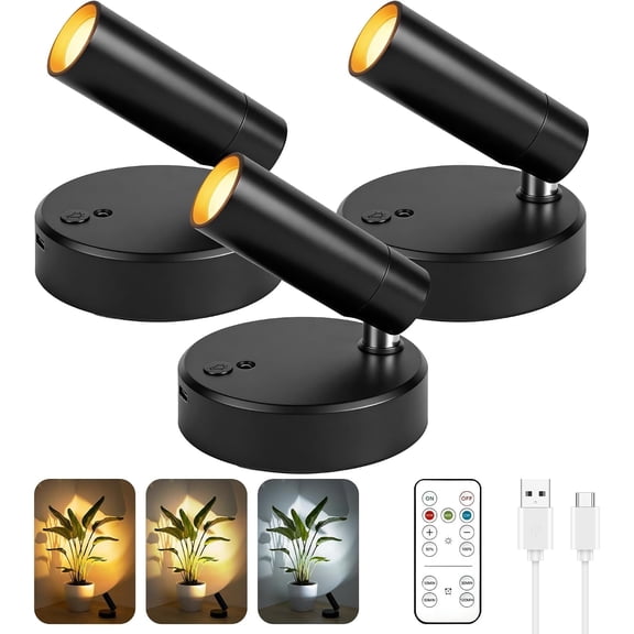 6000mAh Rechargeable Spotlight 3 Pack, Wireless Indoor Uplight with Remote, 3 CCT