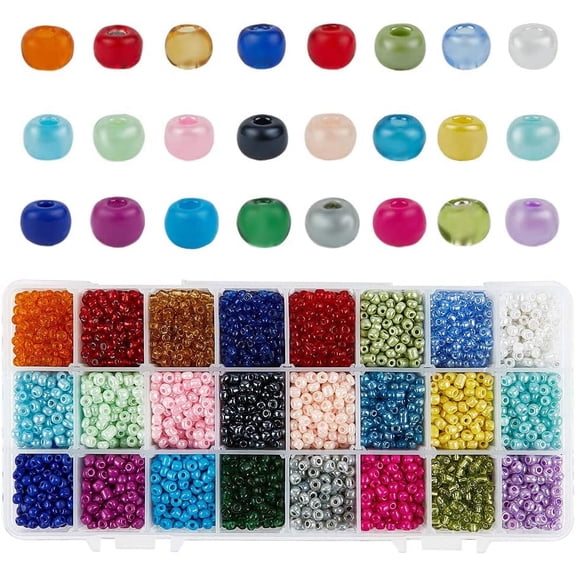 6000pcs Glass Seed Beads 24 Color 6/0 Waist Beads Assorted Colors 4mm Luster Mini Beads for Friendship Bracelet Making Summer Seaside Beading Weaving Making DIY