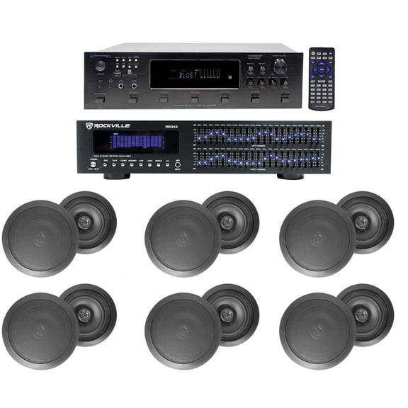 6000w 6-Zone, Home Theater Bluetooth Receiver+12) Black 6.5" Ceiling Speakers+EQ