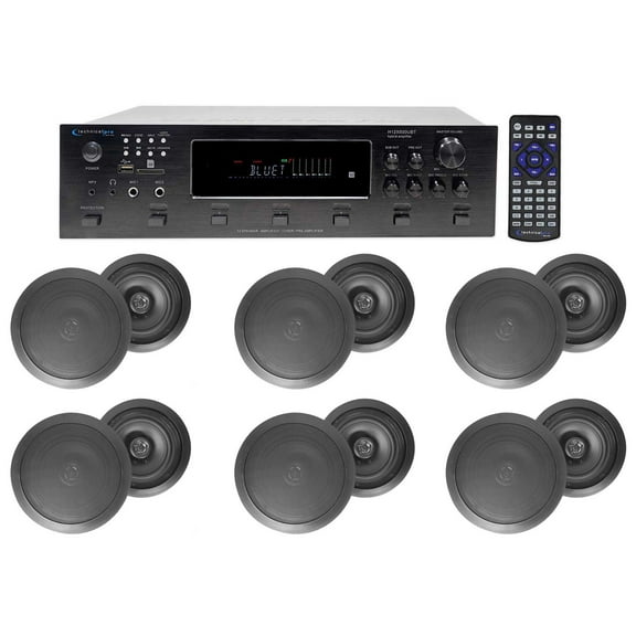 6000w (6) Zone Home Theater Bluetooth Receiver+(12) Black 8" Ceiling Speakers