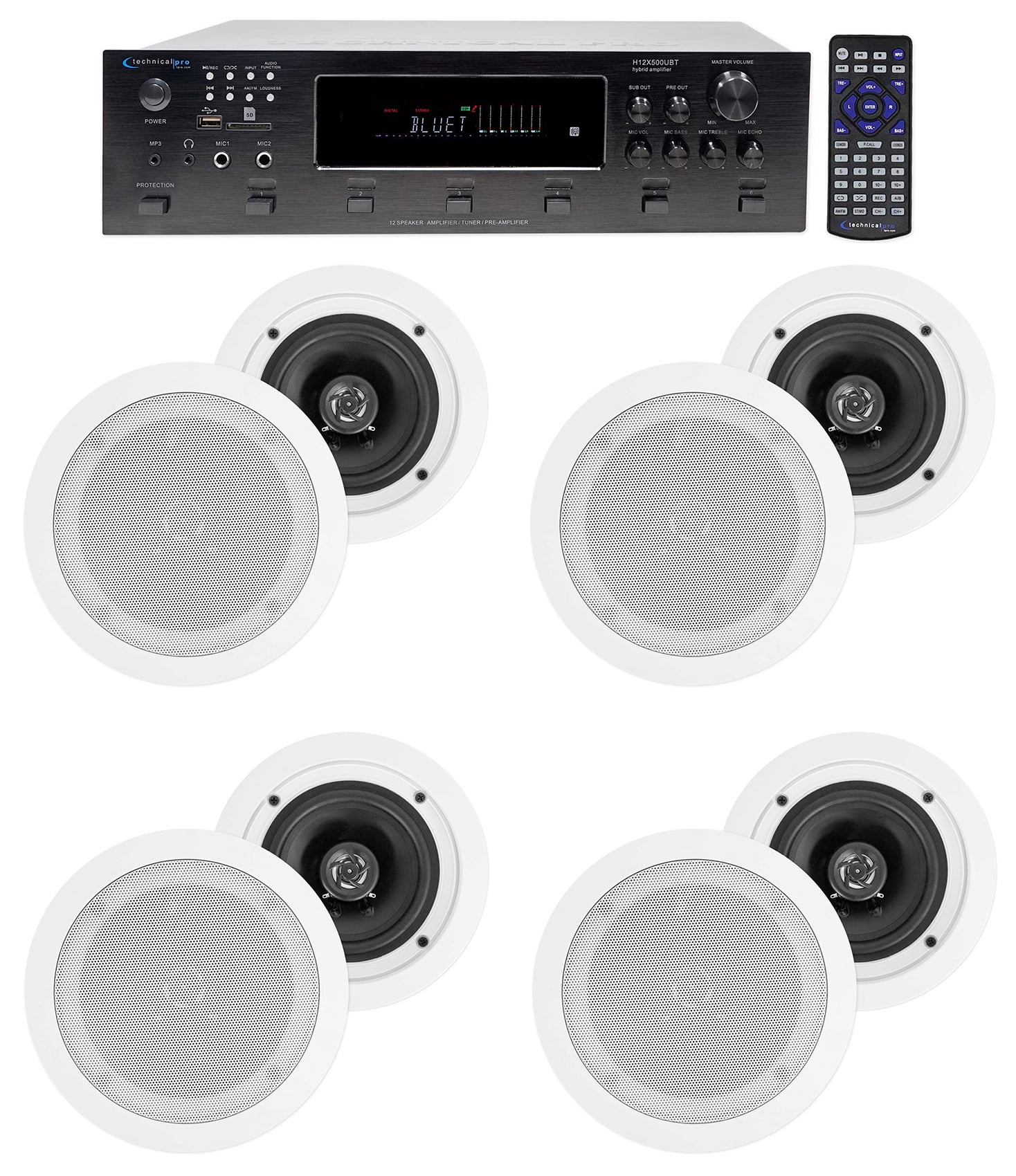 6000w (6) Zone, Home Theater Bluetooth Receiver+(8) White