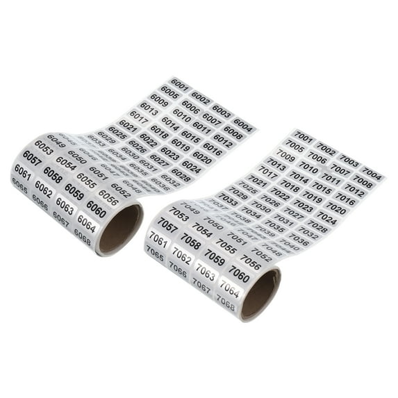 6001 to 7000, 7001 to 8000 Consecutive Number Stickers Inventory Label Black Numbers, Total 2000pcs