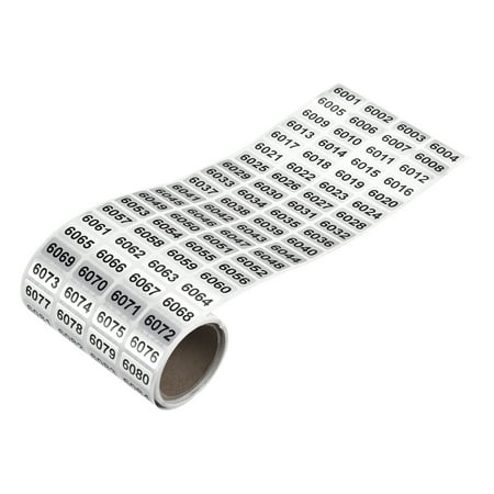 6001 to 7000 Consecutive Number Stickers Inventory Label Black Numbers for Numbering Classification