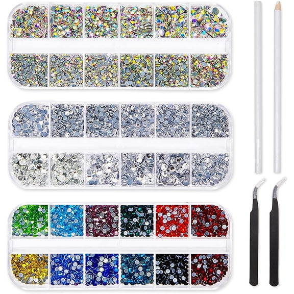 6007 Pcs Assorted Hotfix Rhinestones Bulk Set with Dotting Pen and Tweezers for DIY Crafts