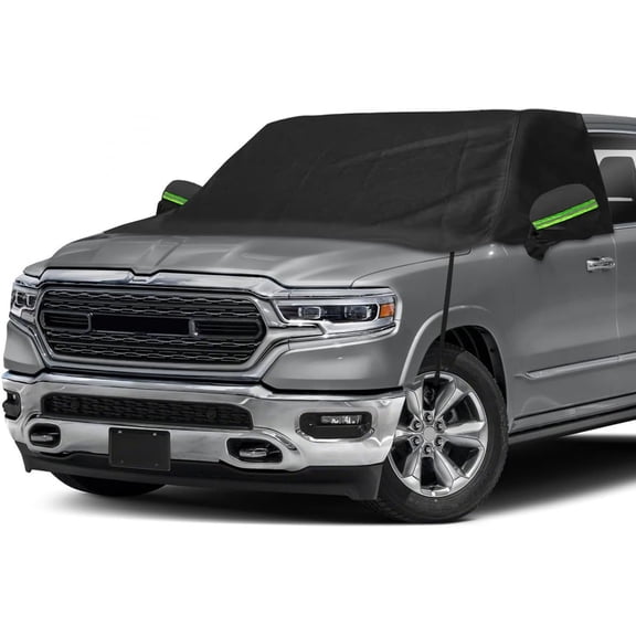 600D Black Oxford Windshield Snow Covers Universal Replace for Ford/Silverado/Ram/Tundra Full Size Truck with Mirror Pockets&Windproof Strips for Rain Frost Snow Hail Protection