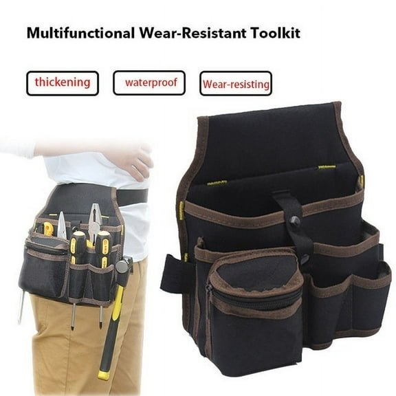 600D Double Layer Oxford Cloth Tool Belt Screwdriver Utility Kit Holder Tool Bag Pocket Pouch Bag Electrician Waist Pocket Pouch Black+Brown Smile Home