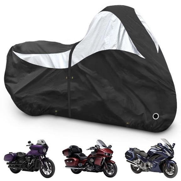 600D Motorcycle Cover, Heavy Duty Waterproof Motorcycle Covers Outdoor Storage with Lock-Holes Compatible with Harley Davidson, Honda, Suzuki, Yamaha (Side+Top Box)