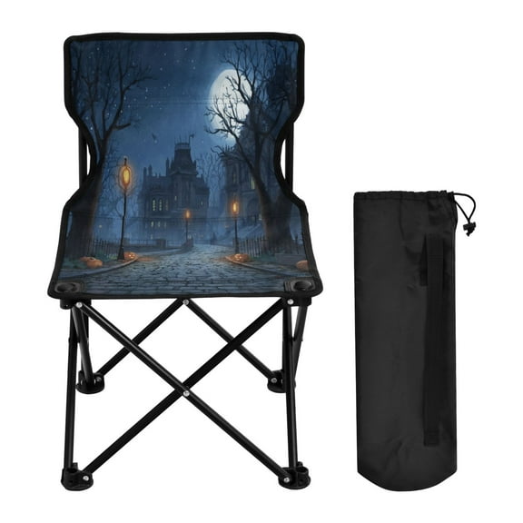 600D Oxford Camping Chair Portable Foldable Chair Supports 220 lbs for Picnic, Fishing, Backpacking Ancient Haunted House in The Moonlight