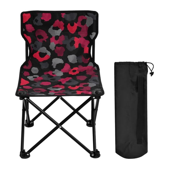 600D Oxford Camping Chair Portable Foldable Chair Supports 220 lbs for Picnic Fishing Backpacking Black and Red Leopard Print