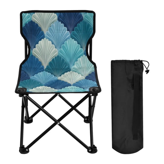 600D Oxford Camping Chair Portable Foldable Chair Supports 220 lbs for Picnic, Fishing, Backpacking Blue Fan-shaped Shapes
