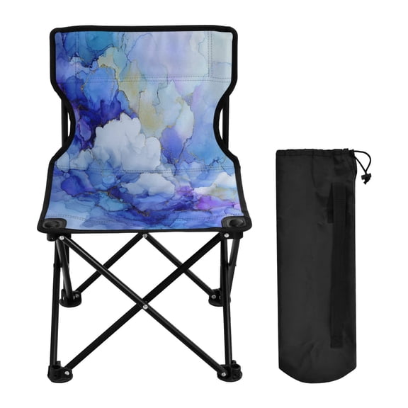 600D Oxford Camping Chair Portable Foldable Chair Supports 220 lbs for Picnic, Fishing, Backpacking Blue Ink Clouds