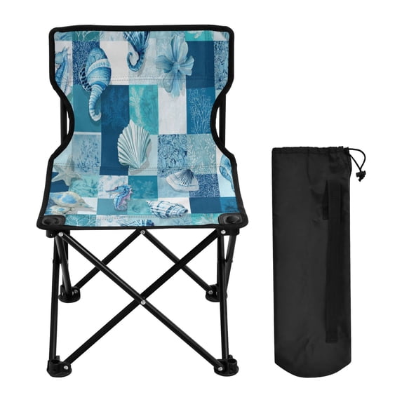 600D Oxford Camping Chair Portable Foldable Chair Supports 220 lbs for Picnic, Fishing, Backpacking Blue Marine Life Patterns