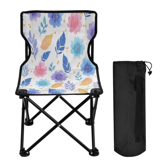 600D Oxford Camping Chair Portable Foldable Chair Supports 220 lbs for Picnic, Fishing, Backpacking Blue and Purple Flowers