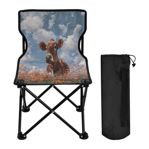 600D Oxford Camping Chair Portable Foldable Chair Supports 220 lbs for Picnic, Fishing, Backpacking Brown Cow
