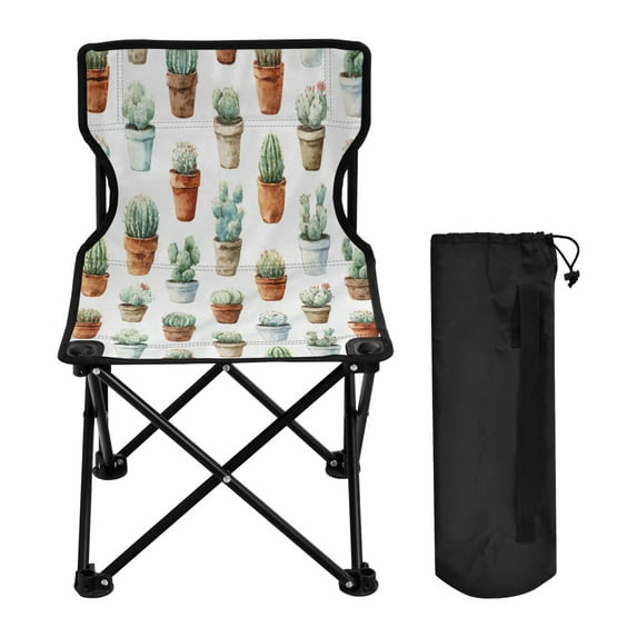 600D Oxford Camping Chair Portable Foldable Chair Supports 220 lbs for Picnic, Fishing, Backpacking Cactus in Pots Pattern