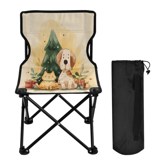 600D Oxford Camping Chair Portable Foldable Chair Supports 220 lbs for Picnic, Fishing, Backpacking Cat and Dog with Christmas Tree