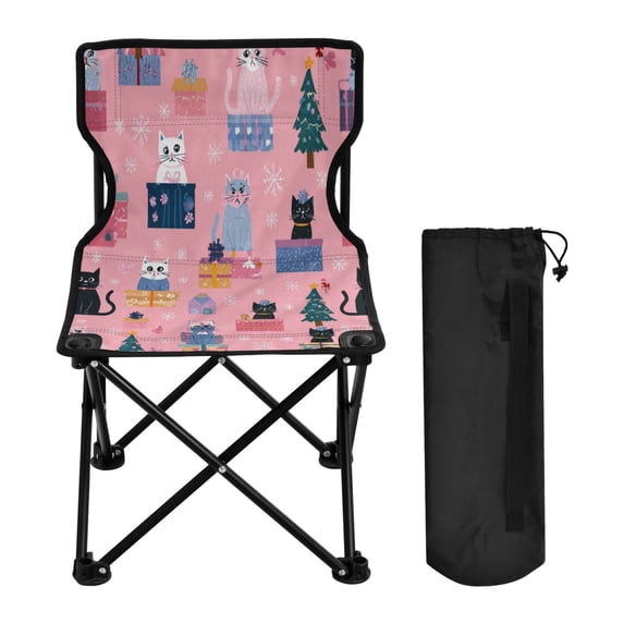 600D Oxford Camping Chair Portable Foldable Chair Supports 220 lbs for Picnic, Fishing, Backpacking Christmas Cat Pattern