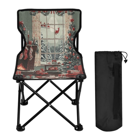 600D Oxford Camping Chair Portable Foldable Chair Supports 220 lbs for Picnic, Fishing, Backpacking Christmas Scene with Room