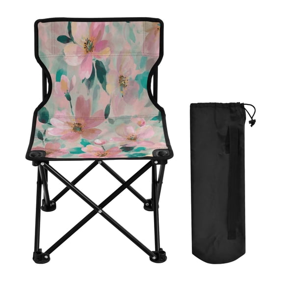600D Oxford Camping Chair Portable Foldable Chair Supports 220 lbs for Picnic, Fishing, Backpacking Coral Floral Print
