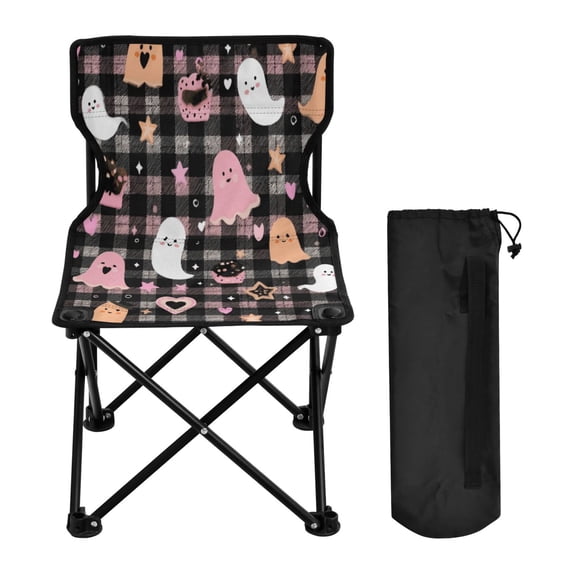 600D Oxford Camping Chair Portable Foldable Chair Supports 220 lbs for Picnic, Fishing, Backpacking Cute Pastel Ghost Pattern