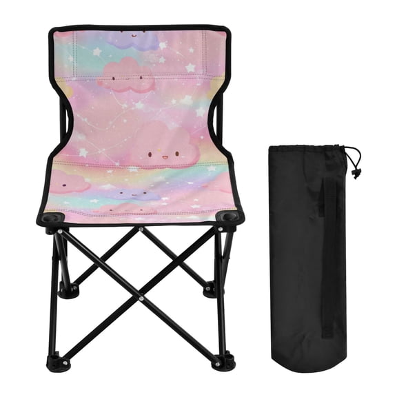 600D Oxford Camping Chair Portable Foldable Chair Supports 220 lbs for Picnic Fishing Backpacking Cute Stars and Pink Clouds