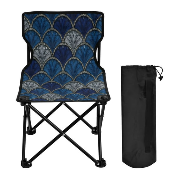 600D Oxford Camping Chair Portable Foldable Chair Supports 220 lbs for Picnic, Fishing, Backpacking Dark Blue Fan-shaped Pattern