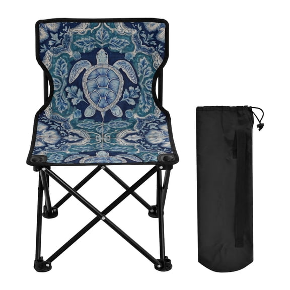 600D Oxford Camping Chair Portable Foldable Chair Supports 220 lbs for Picnic Fishing Backpacking Dark Teal Turtle Pattern