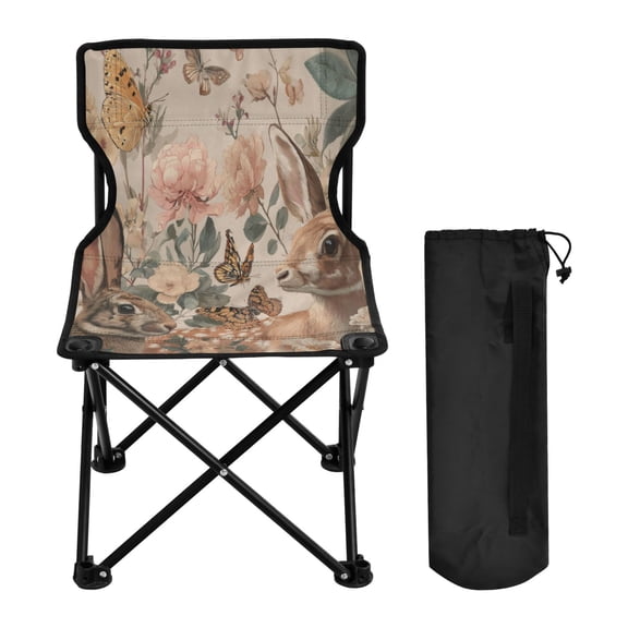 600D Oxford Camping Chair Portable Foldable Chair Supports 220 lbs for Picnic, Fishing, Backpacking Deer and Butterflies Pattern