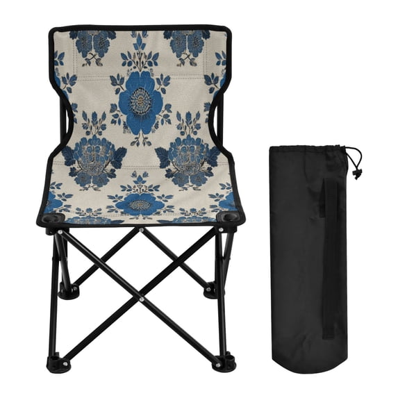 600D Oxford Camping Chair Portable Foldable Chair Supports 220 lbs for Picnic, Fishing, Backpacking Elegant Blue Flowers Pattern