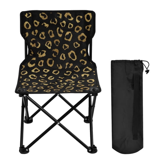600D Oxford Camping Chair Portable Foldable Chair Supports 220 lbs for Picnic Fishing Backpacking Gold Leopard Pattern