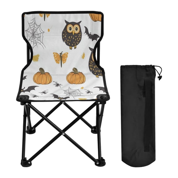 600D Oxford Camping Chair Portable Foldable Chair Supports 220 lbs for Picnic, Fishing, Backpacking Halloween Pattern with Owls Pumpkins