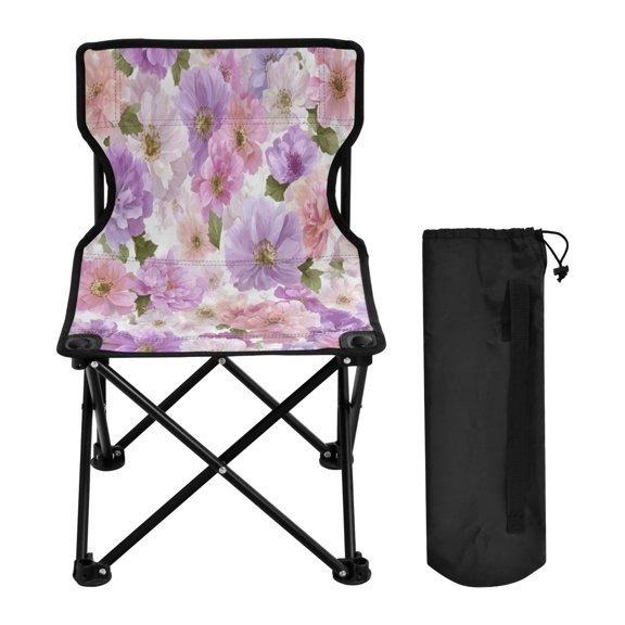 600D Oxford Camping Chair Portable Foldable Chair Supports 220 lbs for Picnic, Fishing, Backpacking Lavender and Pink Flowers
