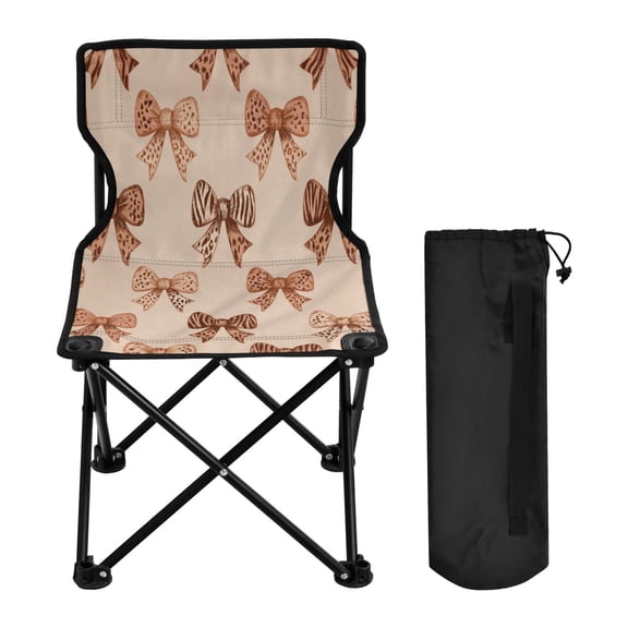 600D Oxford Camping Chair Portable Foldable Chair Supports 220 lbs for Picnic, Fishing, Backpacking Leopard Print Bow