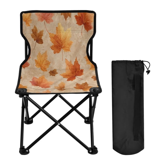 600D Oxford Camping Chair Portable Foldable Chair Supports 220 lbs for Picnic, Fishing, Backpacking Orange Autumn Leaves Pattern