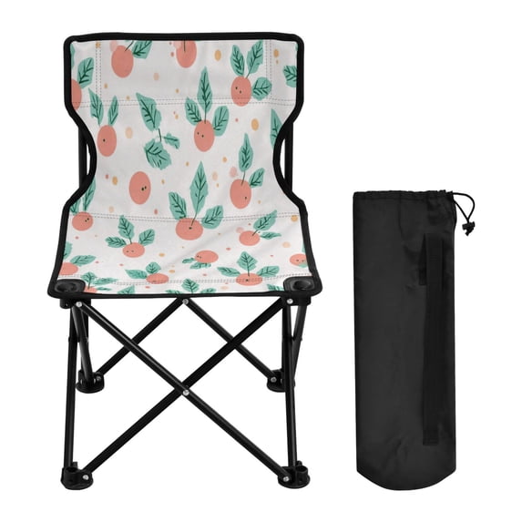 600D Oxford Camping Chair Portable Foldable Chair Supports 220 lbs for Picnic, Fishing, Backpacking Peach Holly Leaves and Berries