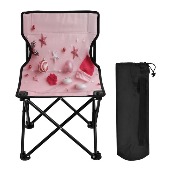 600D Oxford Camping Chair Portable Foldable Chair Supports 220 lbs for Picnic, Fishing, Backpacking Pink Christmas Background
